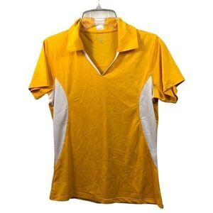 Sport Tek Ladies XS Gold & White‎ Athletic Golf Tennis Active Polo Shirt